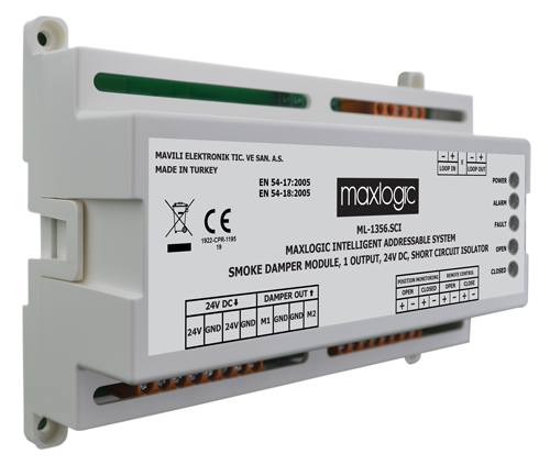 Mavili ML-1354/M Akıllı Adresli Duman Damperi Kontrol Paneli, 8 Giriş 8 Çıkış, Marin Sertifikalı
