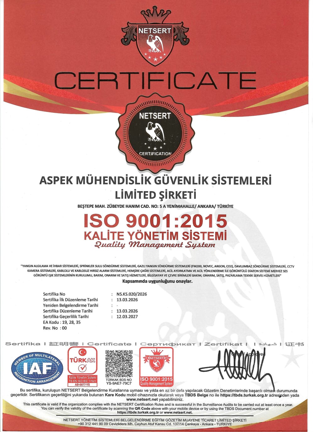 ISO 9001:2015 — Kalite Yönetim Sistemi